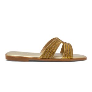 Sandalias Planta Baja Diseño Mujer Dorado Via Spring