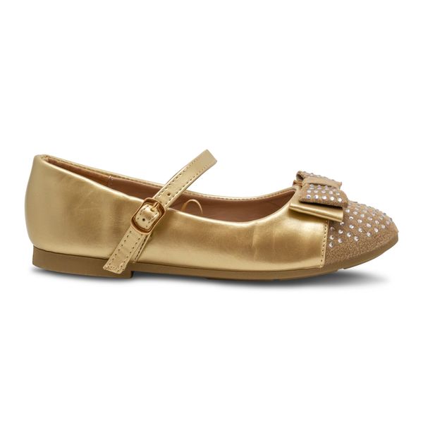 Baletas Infantiles Doradas con Hebilla y Moño Via Spring