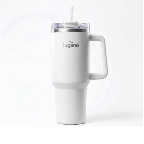 Termo Lugano de 1200ML tipo Tumbler con Asa y Tapa Hermética en Acero Inoxidable Blanco