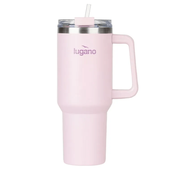 Termo Lugano de 1200ML tipo Tumbler con Asa y Tapa Hermética en Acero Inoxidable Rosado