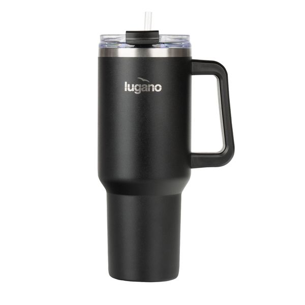Termo Lugano de 1200 Ml tipo Tumbler con Asa y Tapa Hermética en Acero Inoxidable Negro