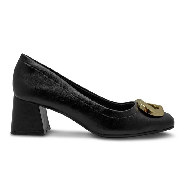Zapatos de Tacón Bloque Negros con Hebilla Dorada 192340
